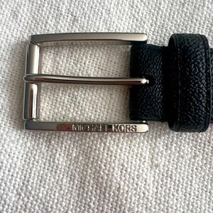 Michael Kors Mens  Belt BLACK LOGO Silver Buckle SZ 38 NEW